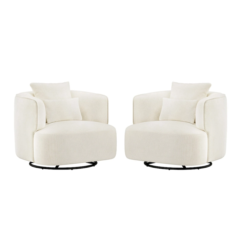 LUE BONA 2 Set Swivel Accent Armchair Fabric Blend, Modern Barrel Living Room Sofa Chair - 32.7 W x 32.7 D x 26.8 H