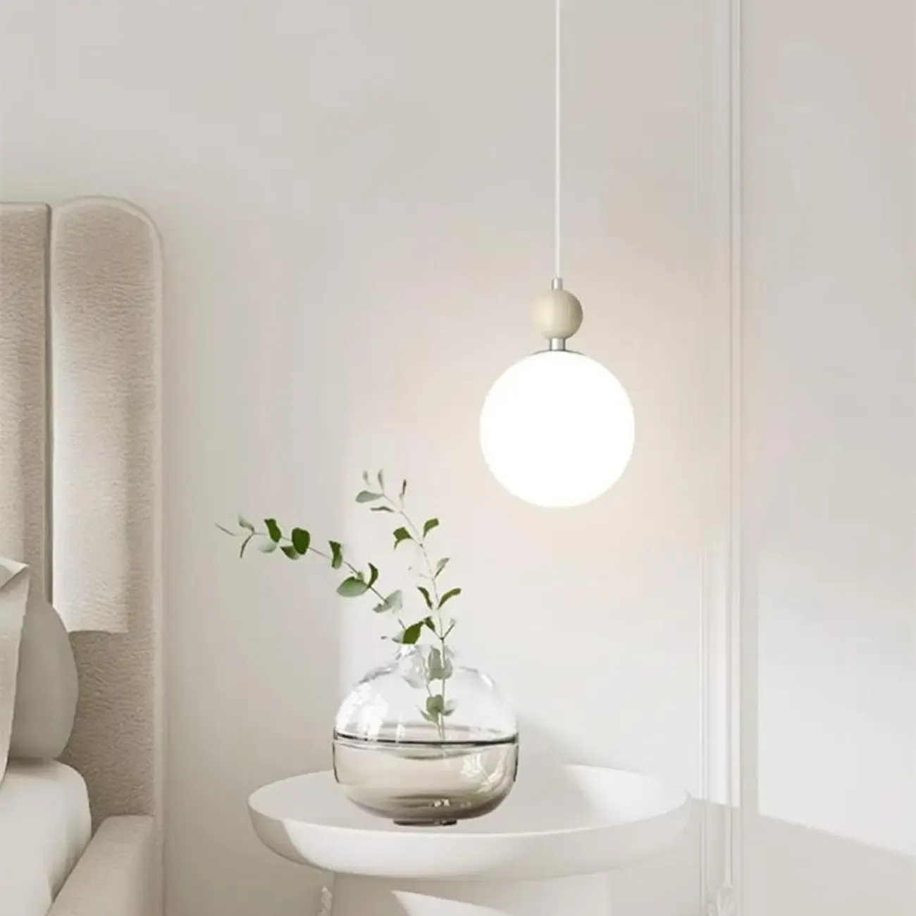 Elegant Milky Glass Globe LED Pendant Light with Bead Detail