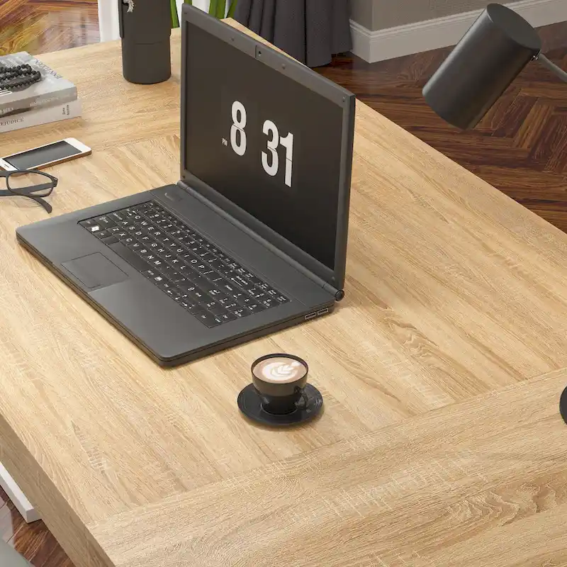 Wooden Conference Table with White Base Meeting Table Computer Desk