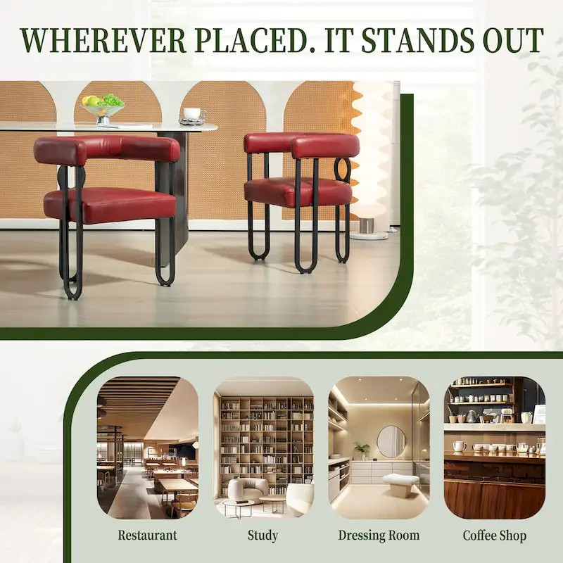 2 PCS PU Leather Upholstered Dining Chair Set wMetal Legs