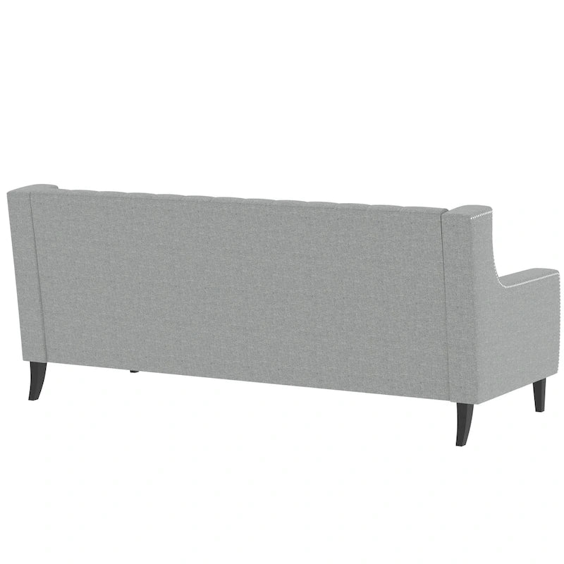 Grey 78.75 Polyester 3-Seater Sofa with Tufted Back and Cushions