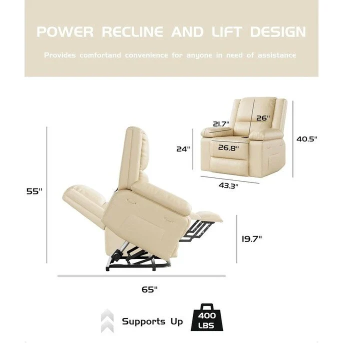 Leather Power Lift Recliner with Heat & Massage