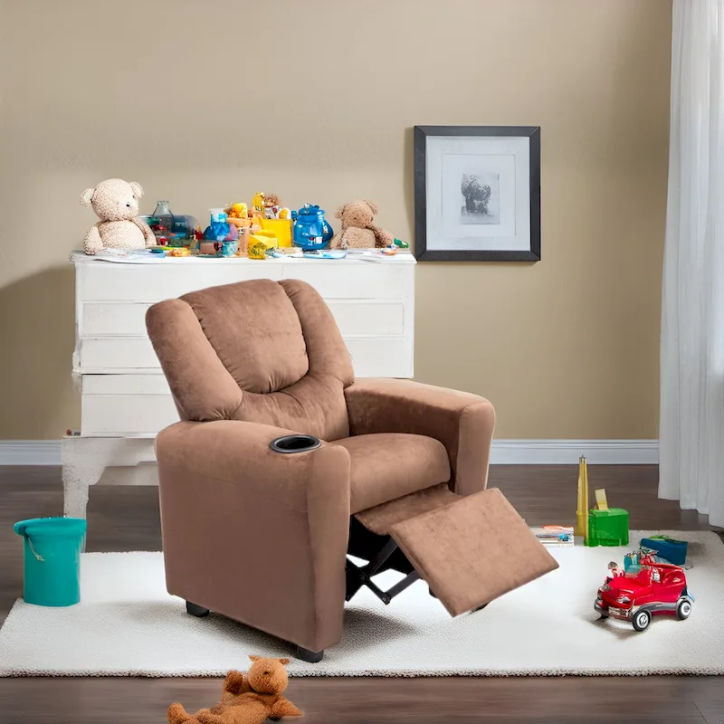 Kids Push Back Recliner Chair with Footrest and Cup Holders