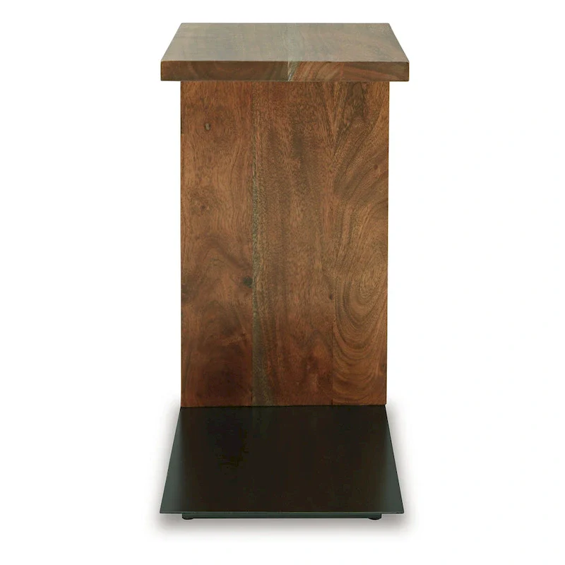 Accent Table, Solid Wood C Shape Design, 18 Inch, Dark Brown