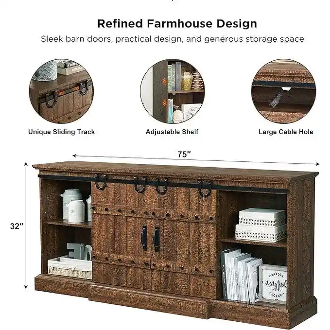 75 Farmhouse TV Stand, Media Console Table, Entertainment Center