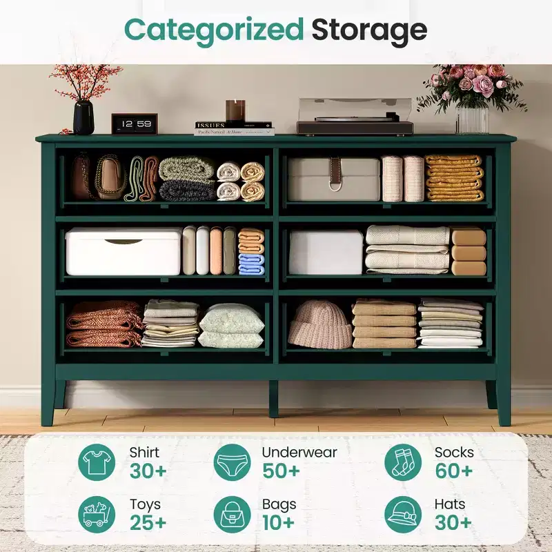 Modern Fluted 6-Drawer Dresser