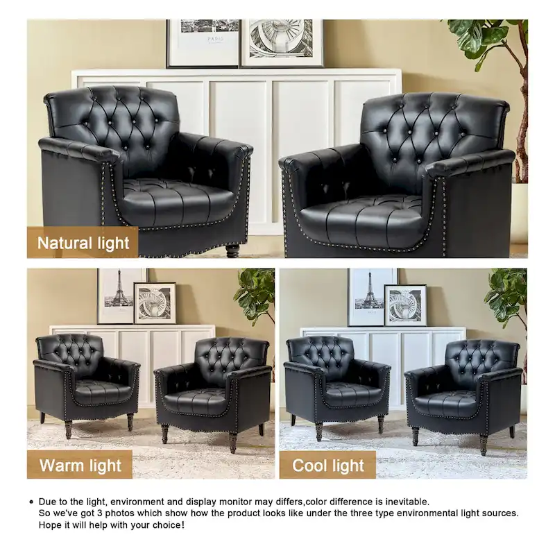 Modern Tufted Accent Armchair with Nailhead Trim Set of 2