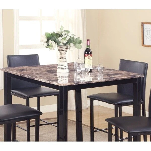 Roundhill Furniture Citico Counter Height Brown/Black Faux Marble 5-piece Dining Set