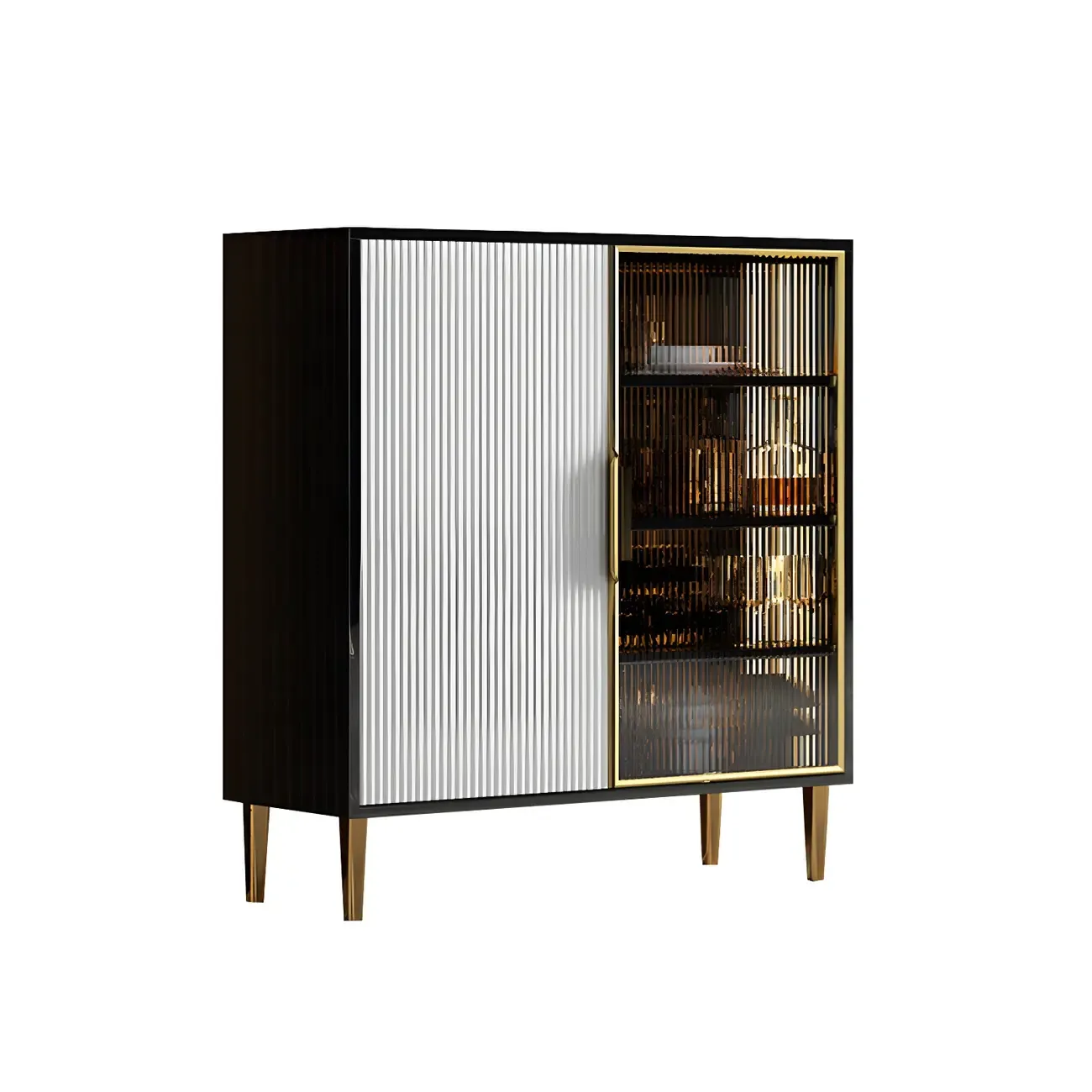 Glam High Gloss Wooden Buffet Sideboard with Cabinets