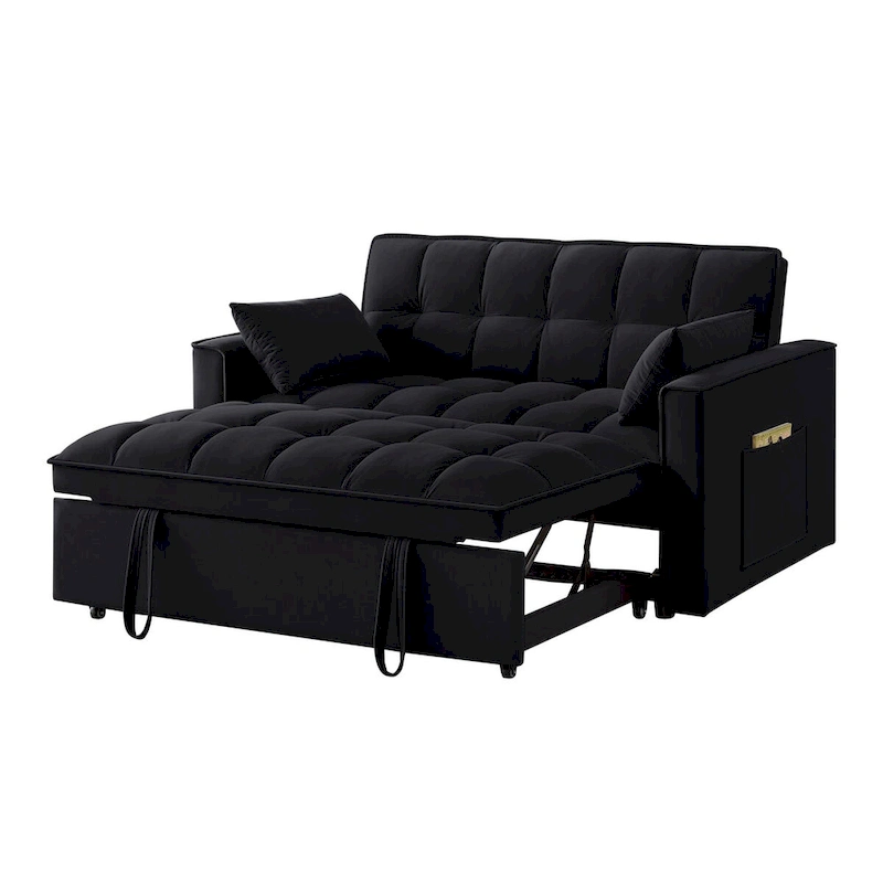 4-in-1 Pull-Out Sleeper Sofa Bed - Loveseat in Velvet -Convertible Couch Bed with Reclining Backrest,2 Side Pockets