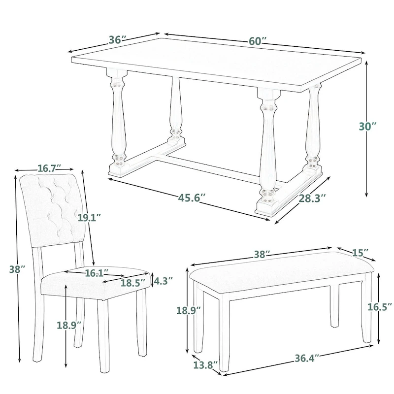 Nestfair 6-Piece Dining Table Set with 4 Chairs and 1 Bench