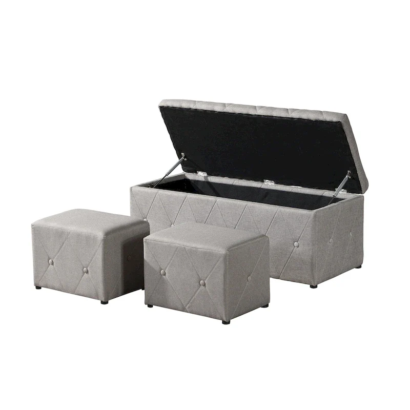 Rectangular Storage Ottoman Short velvet with 2 Set Ottomans