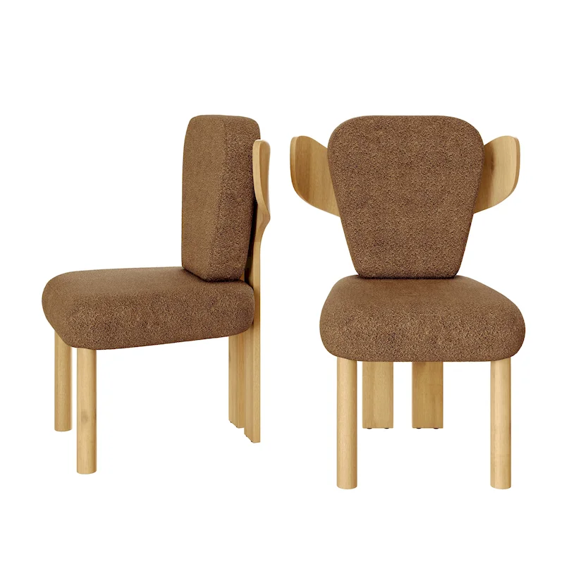 Corvus Delhi Teddy Fabric Upholstery Dining Chairs with Wood Legs (Set of 2)