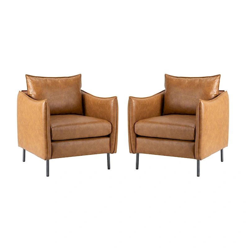 Jaime Modern Vegan Leather Accent chair with Metal Legs Set of 2 by HULALA HOME