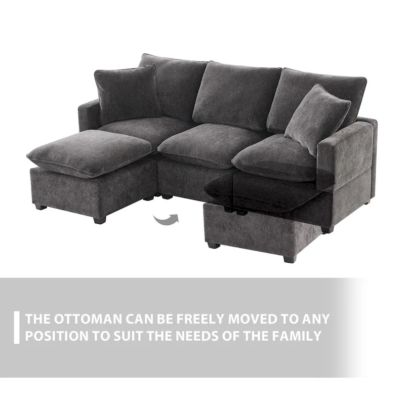 Modern Chenille Modular Sectional Sofa with 2 Pillows