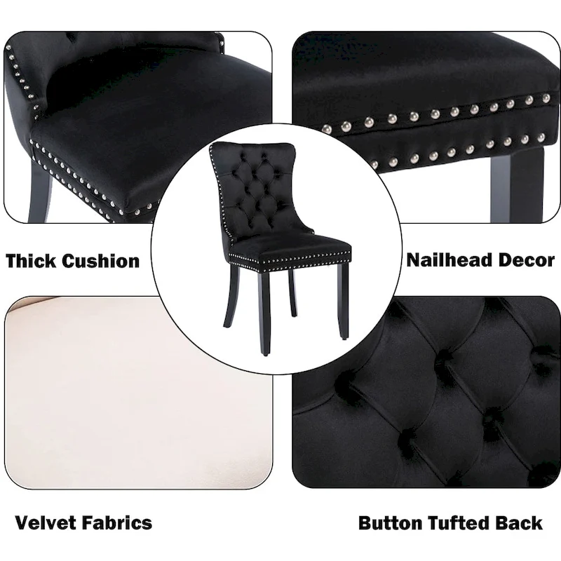 Set of 2 Velvet Dining Chairs,Tufted Solid Wood Armless Chairs Accent Chair with Nailhead Trim and Back Ring Pull - N/A
