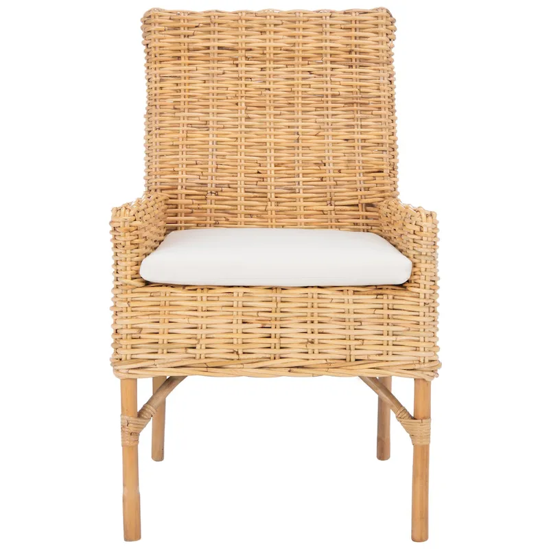SAFAVIEH Winnifred Coastal Rattan Accent Chair with Cushion - 18.5 W x 22.8 L x 38.2 H - 19Wx23Dx38H