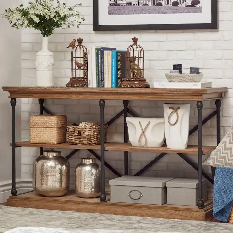 Dubrovnik Cornice Iron and Wood Entryway Console Table