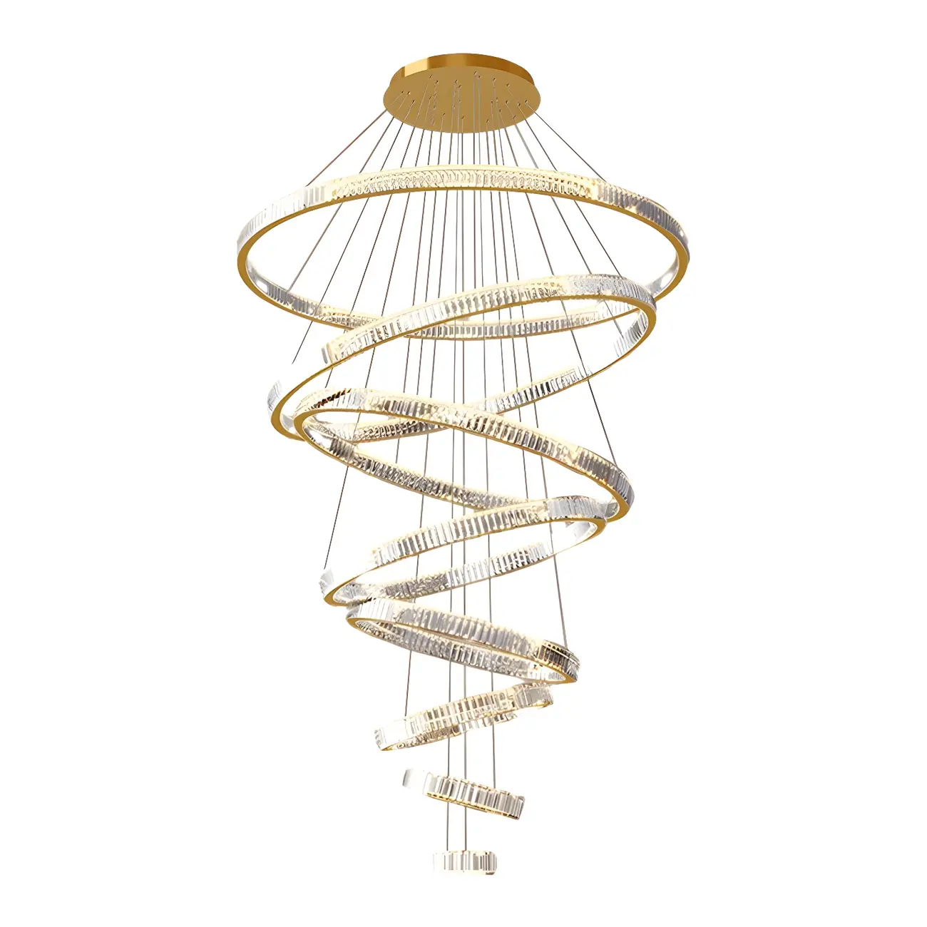 Gold Spiral Ring Crystal Tier Chandelier Modern Remote LED
