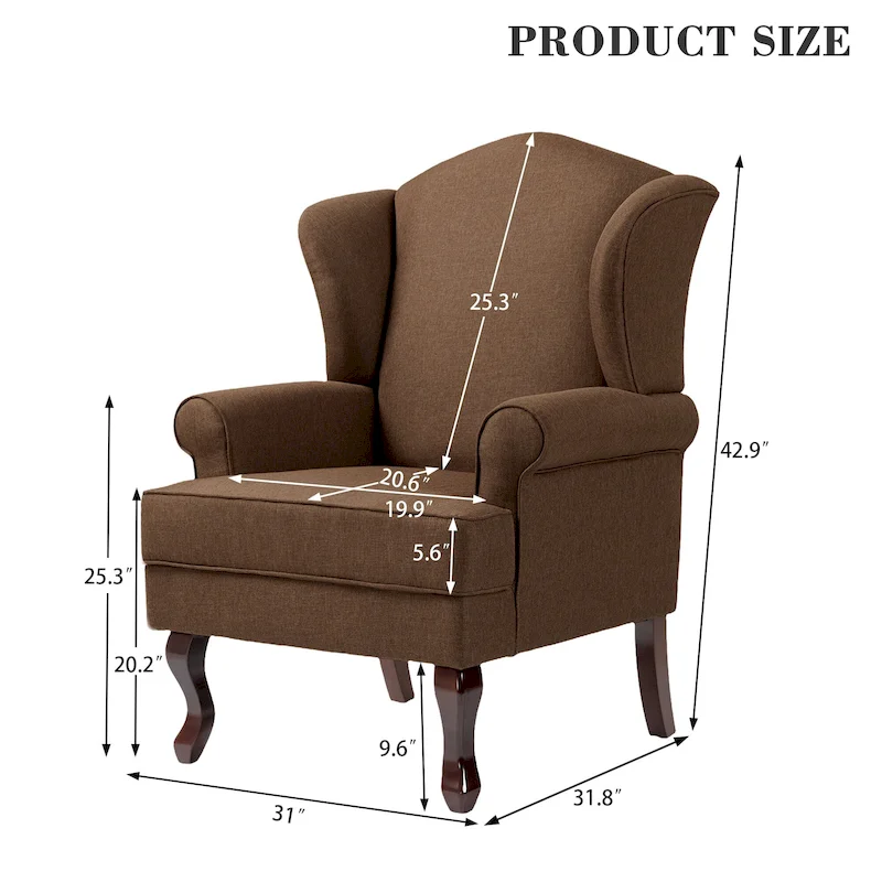 2 Set Traditional Wingback Accent Chairs Upholstered Armchair