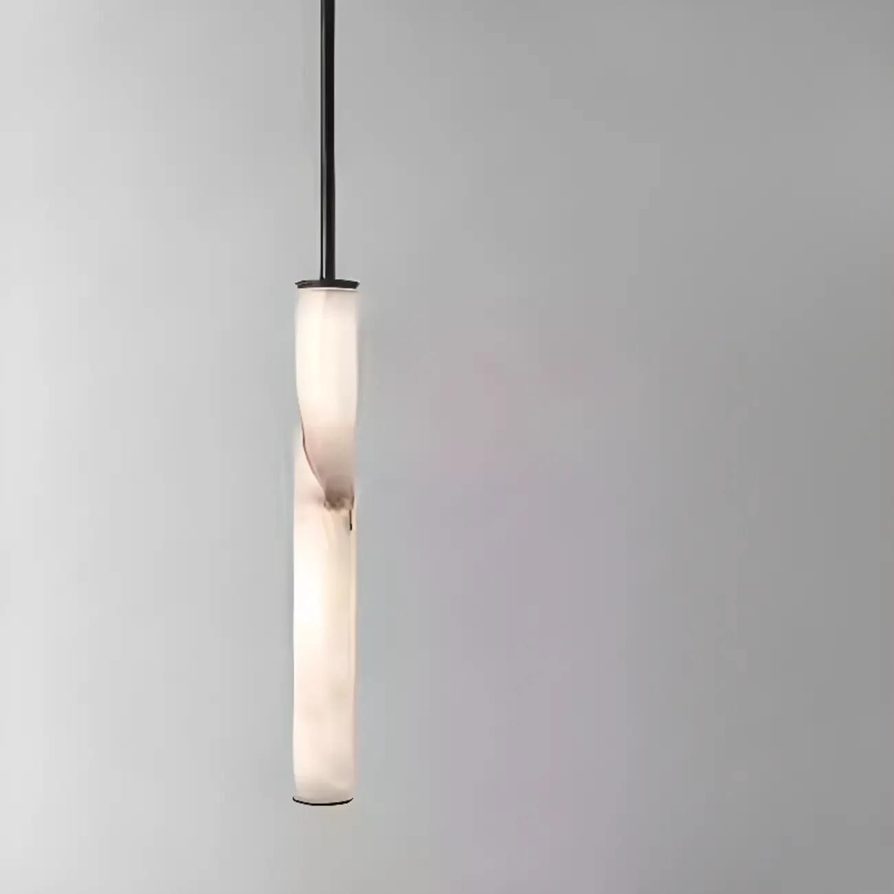 Modern Black Metal Alabaster Cylinder LED Pendant Light