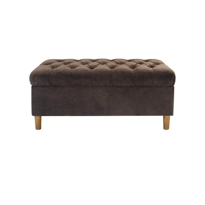 Storage Bench Ottoman, Chocolate Brown Velvet, Wood, 40 Inch