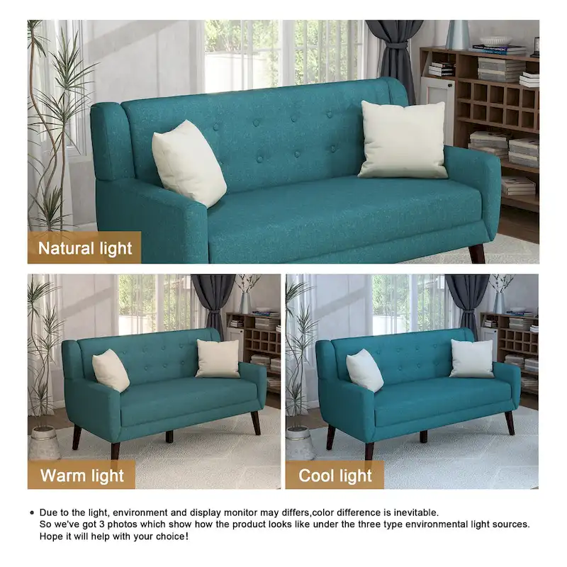 Modern Curved 63 Button Tufted Upholstered Loveseat with 2 Pillows