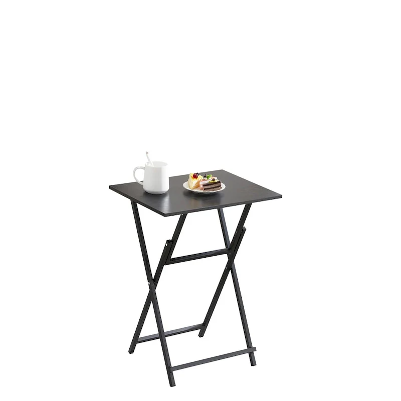 2-Piece Folding TV Tray Table with Wood Top and Metal Frame