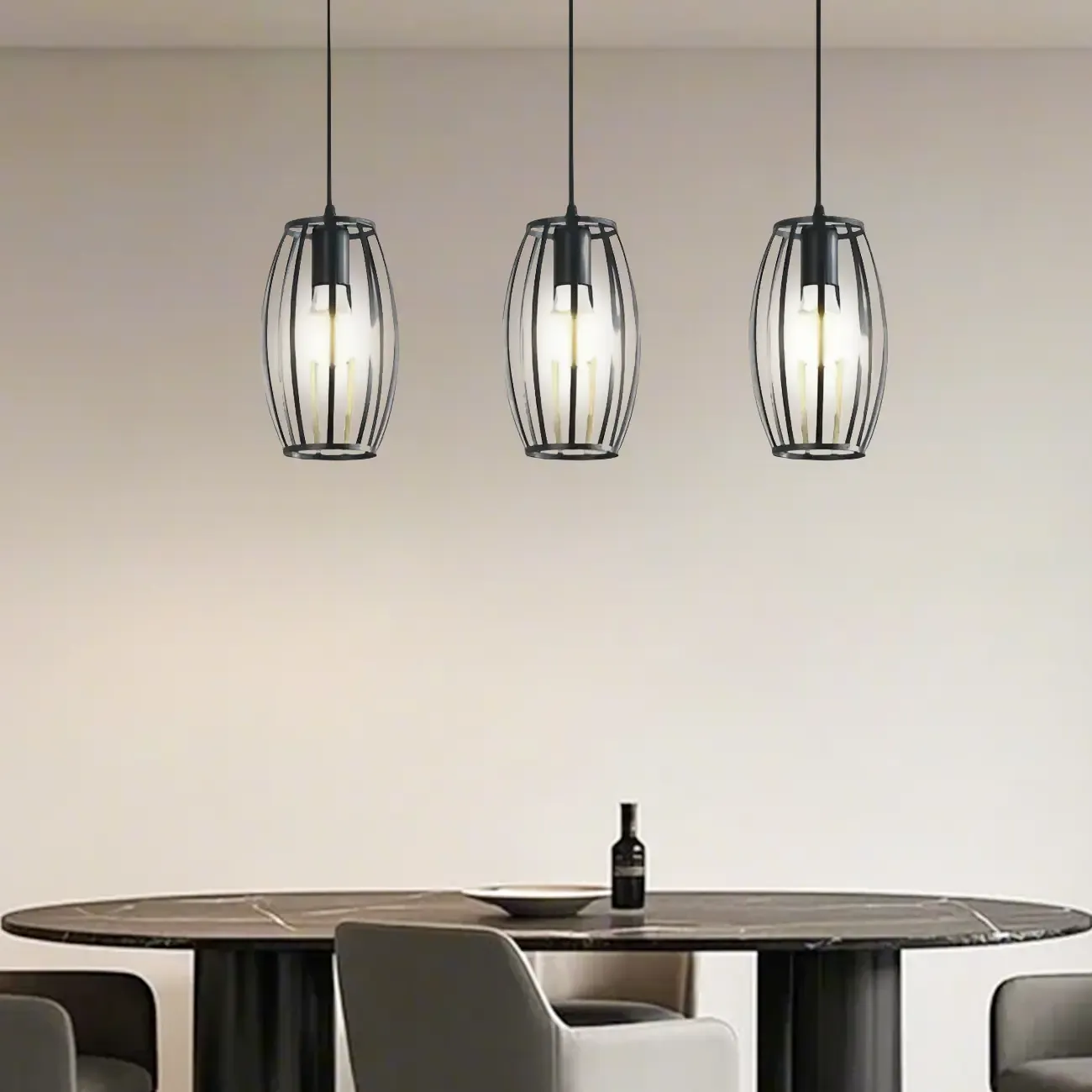 Industrial Black Geometric Adjustable Island Pendant Light