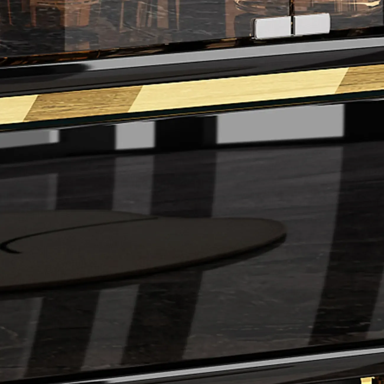 Elegant Black Clear Glass Display Cabinet with Drawers