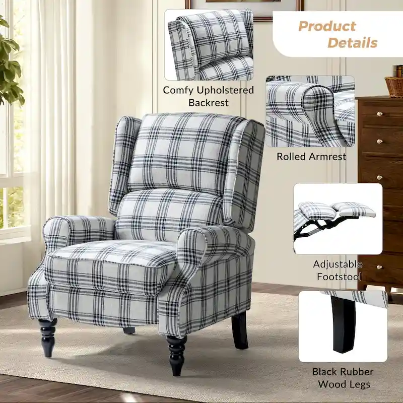 Olympus Upholstered Classic Manual Wingback Recliner with Solid Wood Legs Set of 2 by HULALA HOME