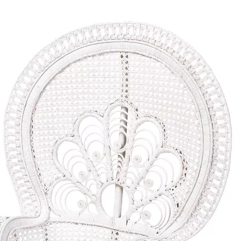 bali & pari Ediva Natural Rattan Peacock Accent Chair White: Upholstered Polyester, No Assembly Required