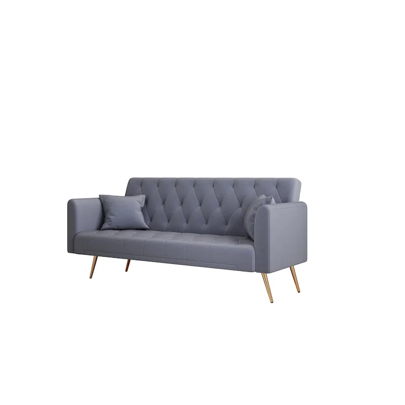 Tufted Grey Upholstered Convertible Double Folding Sofa Bed - 19.00 x 71.00 x 30.00