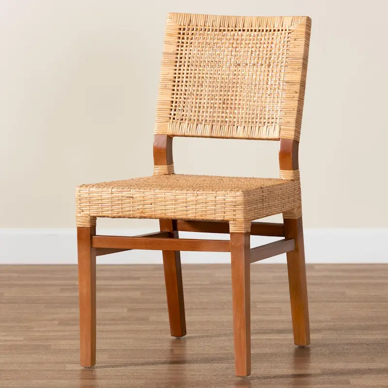 Lesia Bohemian Natural Rattan and Mahogany Wood Dining Chair
