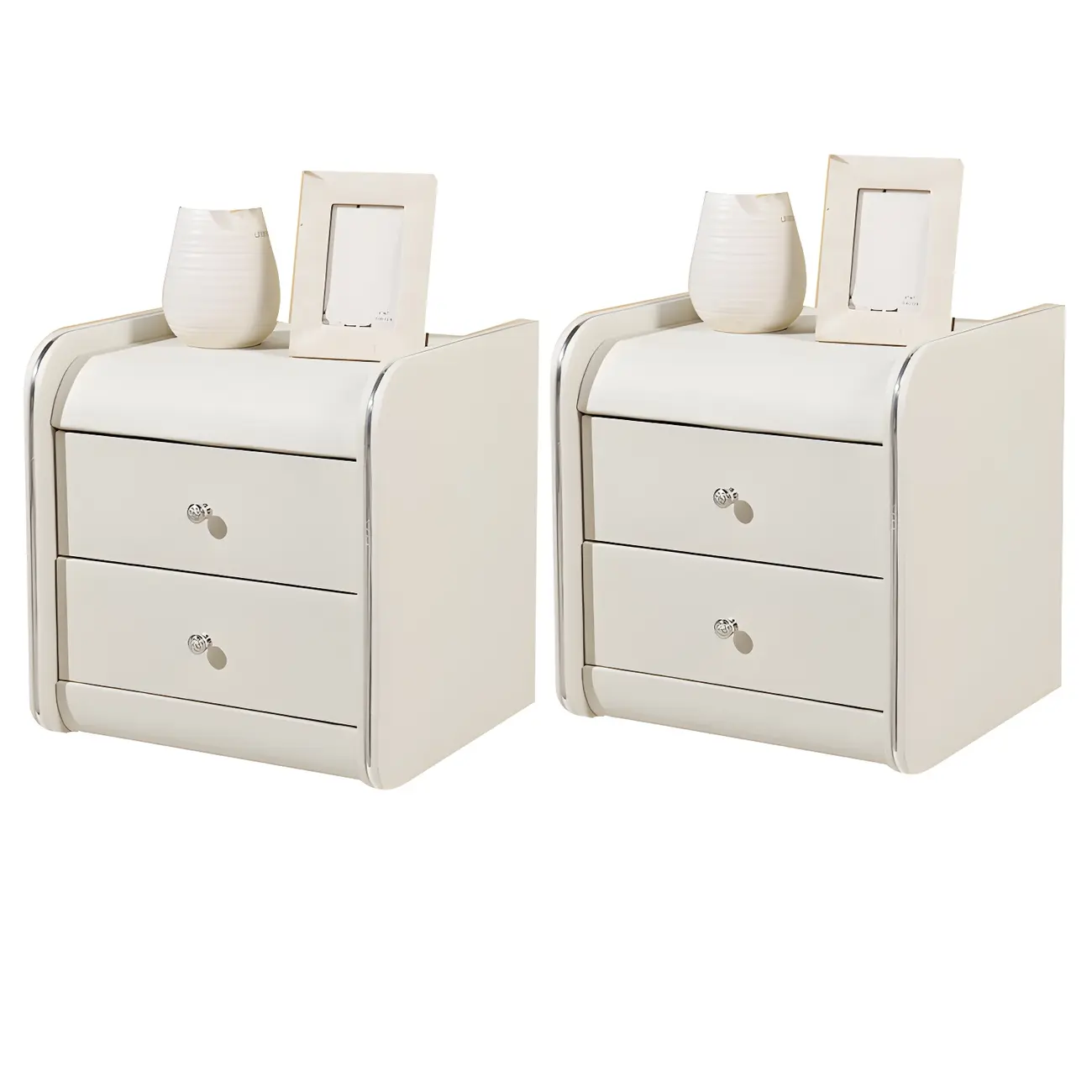 Stylish Narrow Faux Leather Bedside Table with 2 Drawers