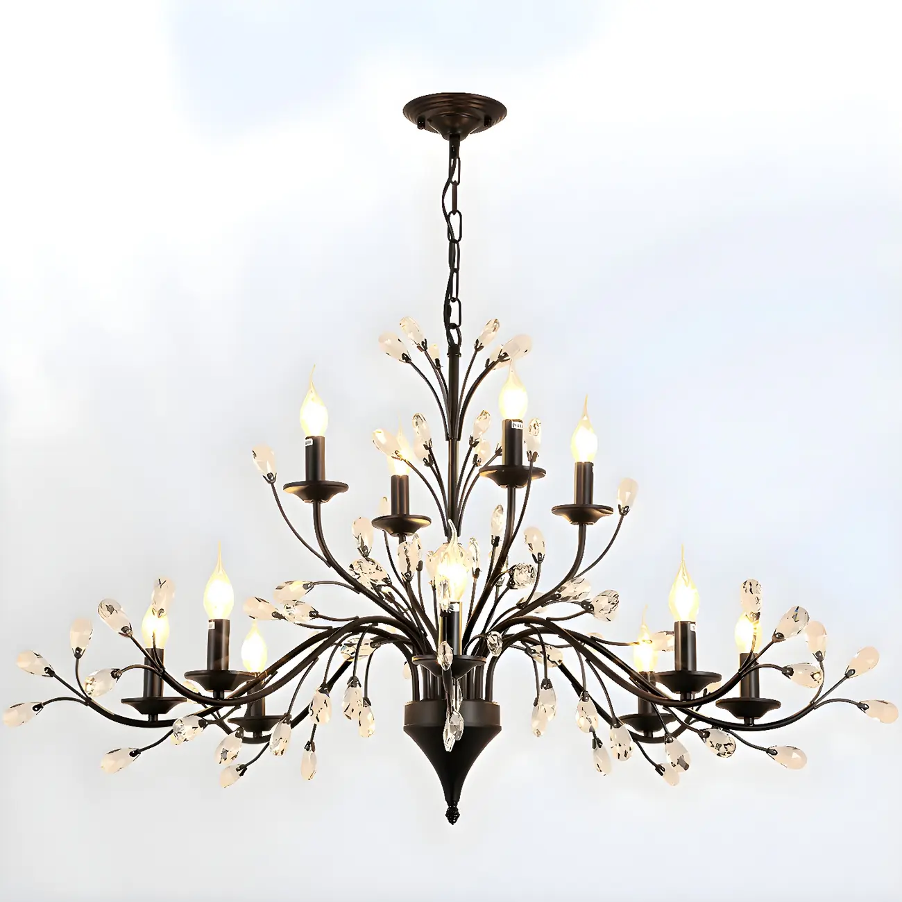 Modern Elegant Black Branch Crystal Candelabra Chandelier
