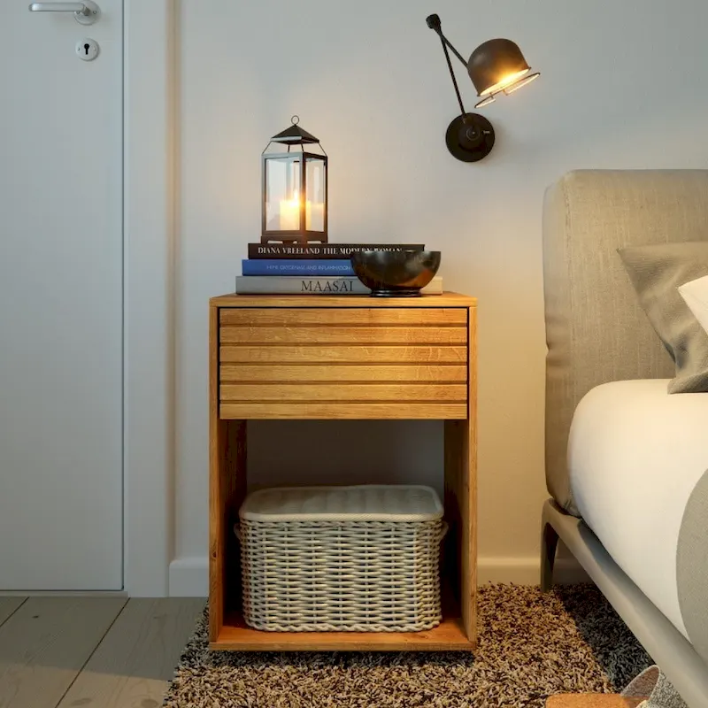 Solid Oak Nightstand with a Drawer and Storage Space