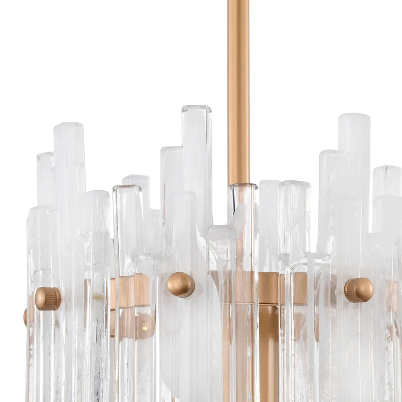 Casandra 1 Light Shiny Bronze Drum Pendant Chandelier with Clear Glass Bars - 8 inches in diameter x 17.9 inches H