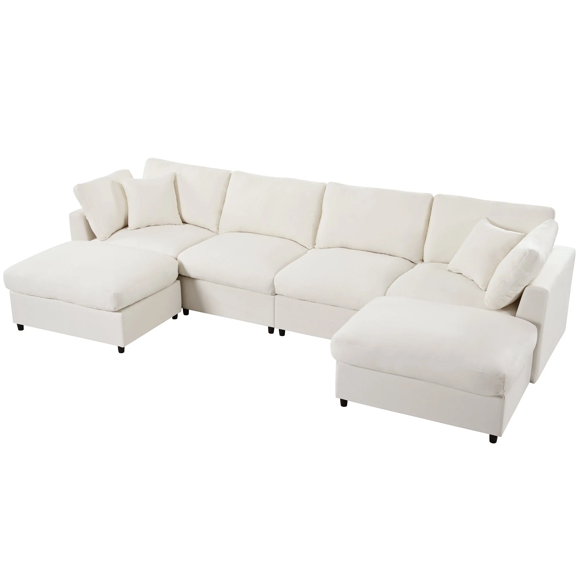 Modern Modular Chenille U-Shaped Sectional Sofa with Two Ottomans