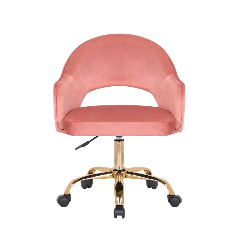 Velvet Swivel Office Chair, Golden Chrome Legs