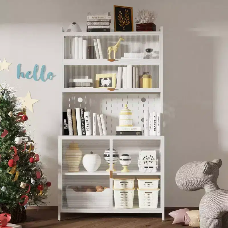 Tall Cabinet with Anti-Tip Design, Pantry Cabinet with 6 Level Flip Doors and Pegboard, Cabinet for Kitchen, Dining Room, Living Room