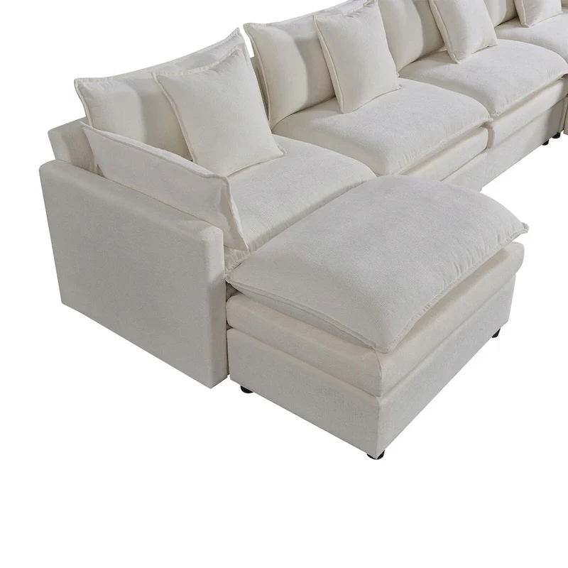 Spacious 142.52 U-Shaped Chenille Sectional Sofa with Double Cushions, Convertible Chaise and Ottomans