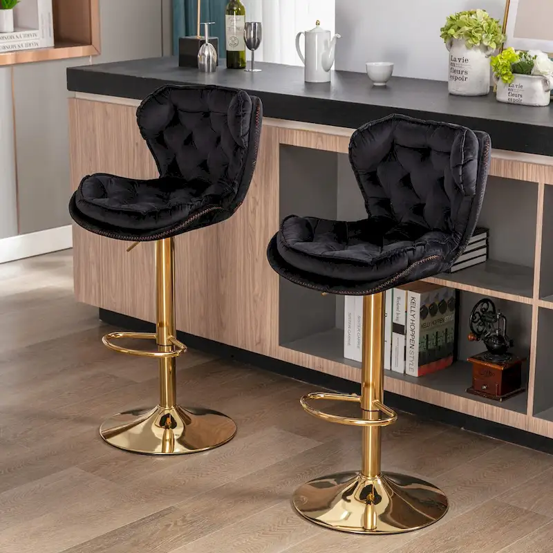 Set of 2 Upholstered Armless Adjustable Bar Stools with Footrest