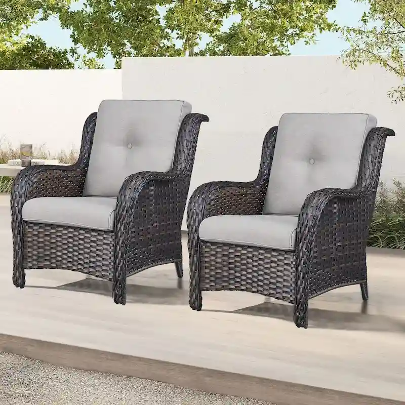 Gymojoy Outdoor Wicker Club Chairs Patio Furniture with Cushion (Set of 2)