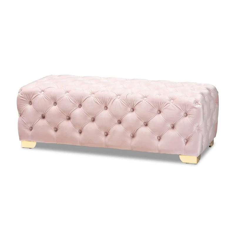 Velvet Fabric Ottoman Bench
