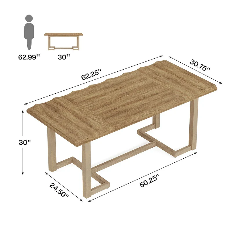 62.2-inch Wood Rectangular Computer Desk with Solid Wood Legs
