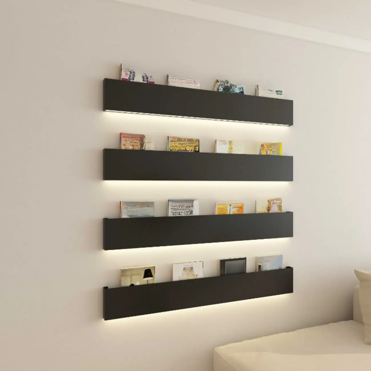 Modern Black Wall-Mounted Metal Floating Bookcase