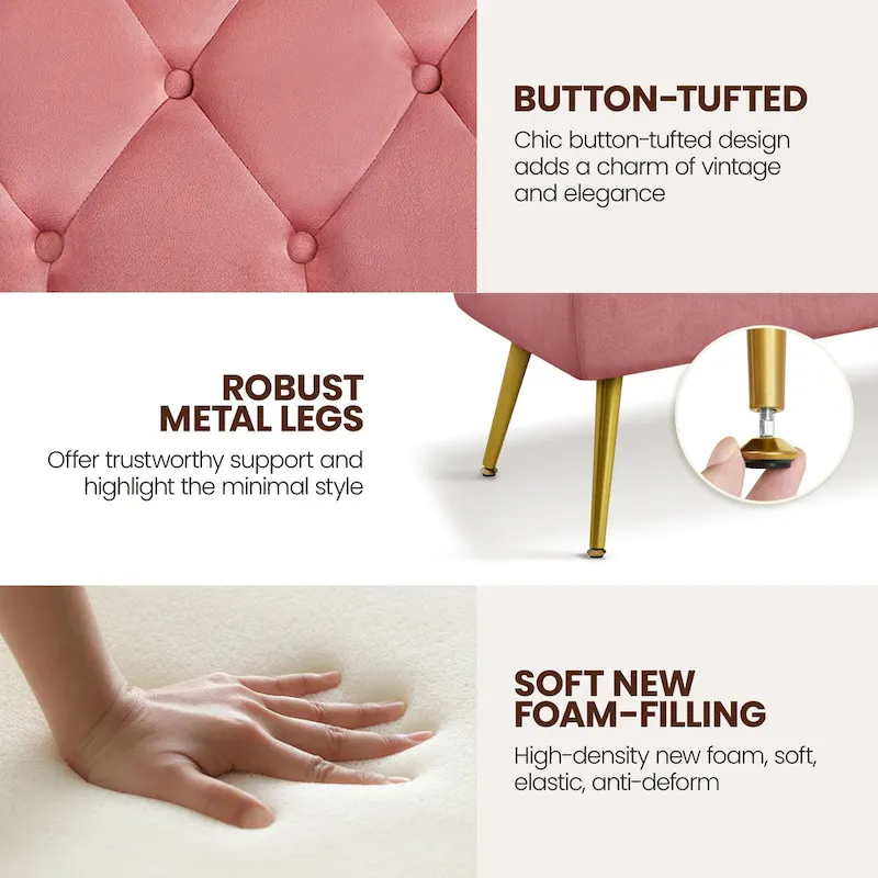 Yaheetech Upholstered Footstool Velvet Ottoman Button-Tufted Table Bench - 45 16 17