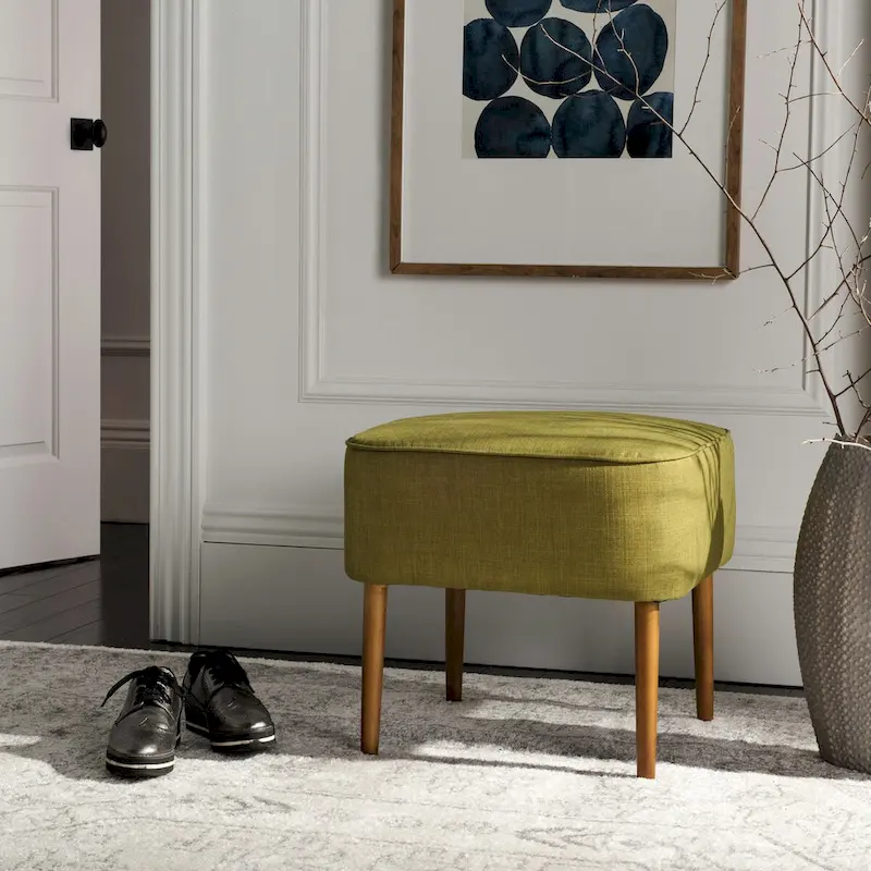 SAFAVIEH Marlana Mid-Century Green Linen Blend Ottoman