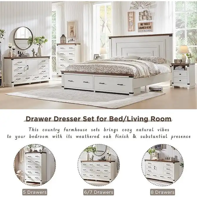 18 Farmhouse Nightstand with Charging Station, Night Stand, End Table